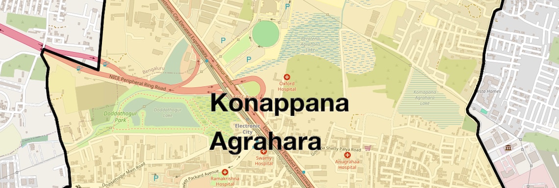 Location Map of Konappana Agrahara, Bangalore