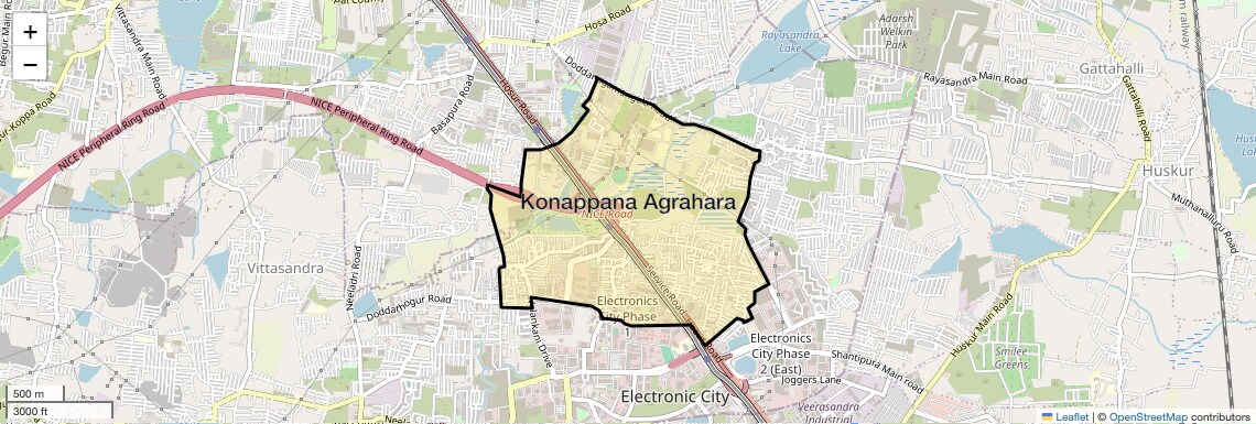 Location Map of Konappana Agrahara, Bangalore