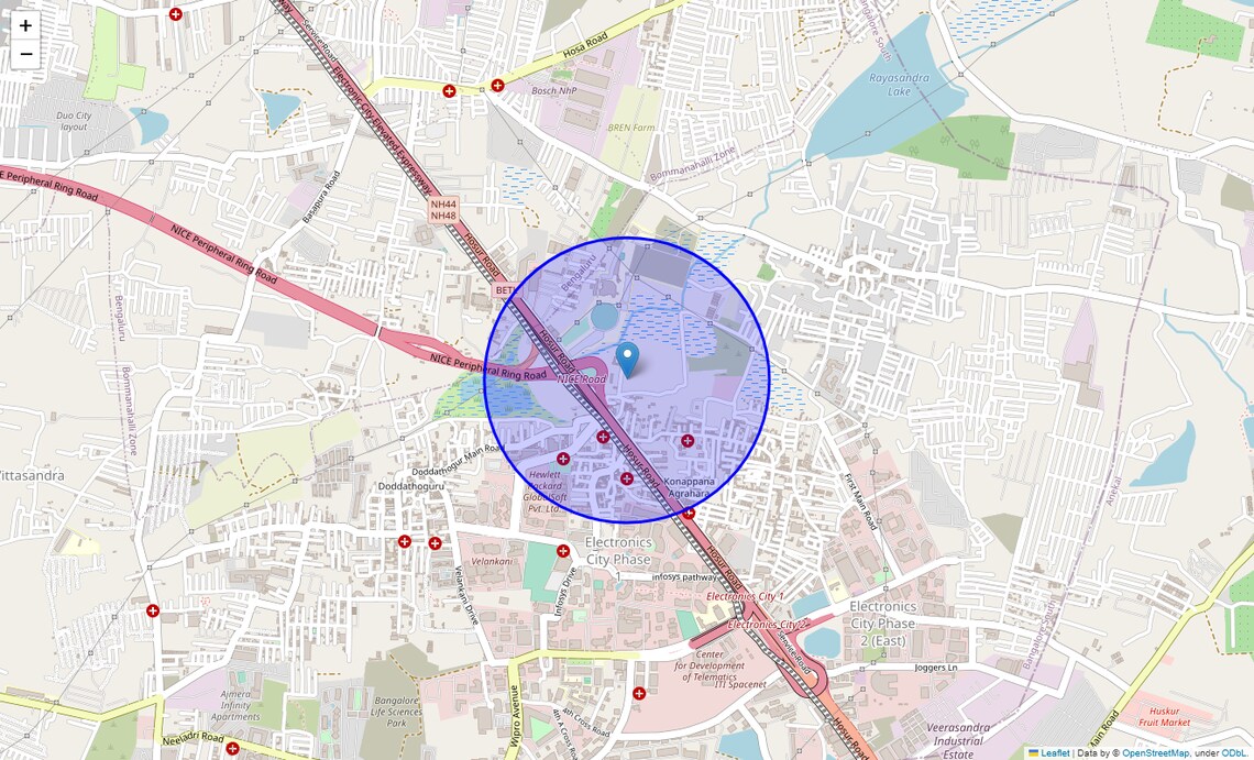 Location Map of Konappana Agrahara, Bangalore