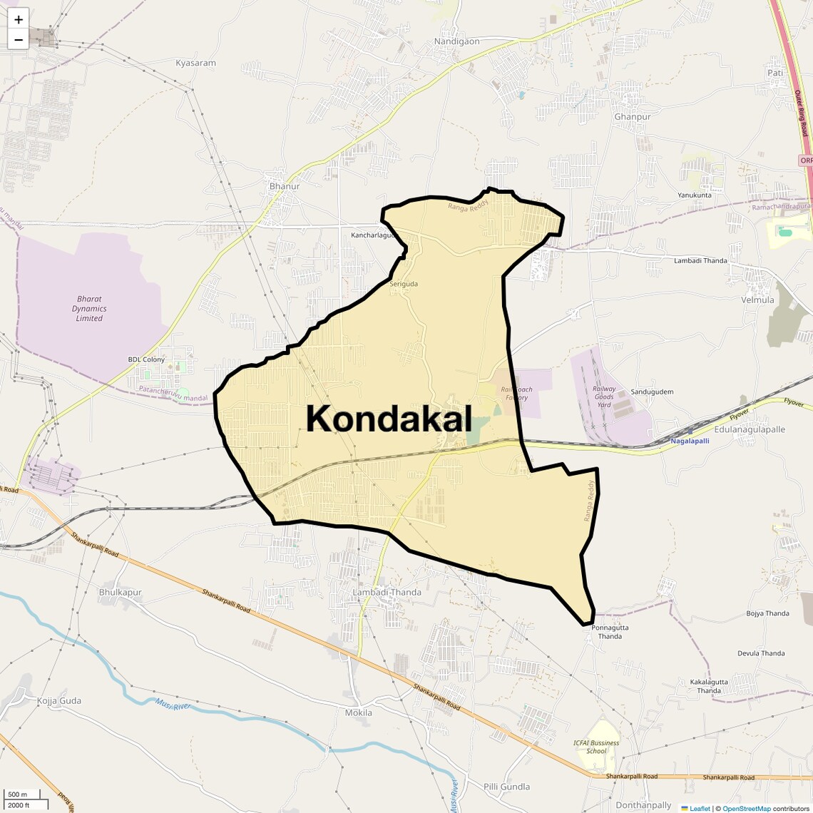 Location Map of Kondakal, Hyderabad