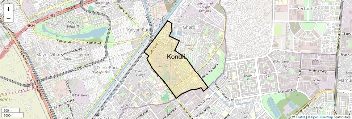 Location Map of Kondli, Delhi