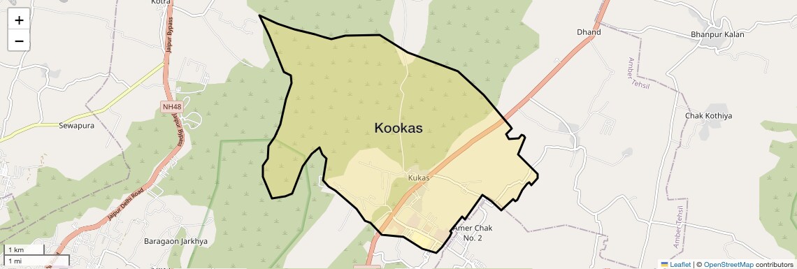 Location Map of Kookas, Jaipur