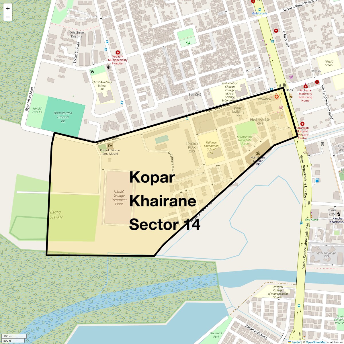 Location Map of Kopar Khairane Sector 14, Navi Mumbai