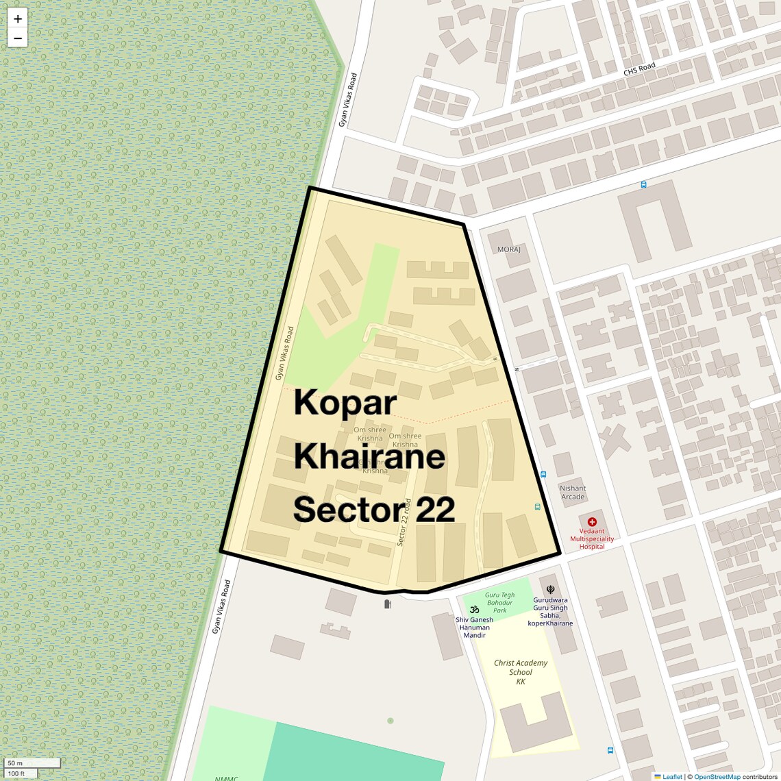 Location Map of Kopar Khairane Sector 22, Navi Mumbai