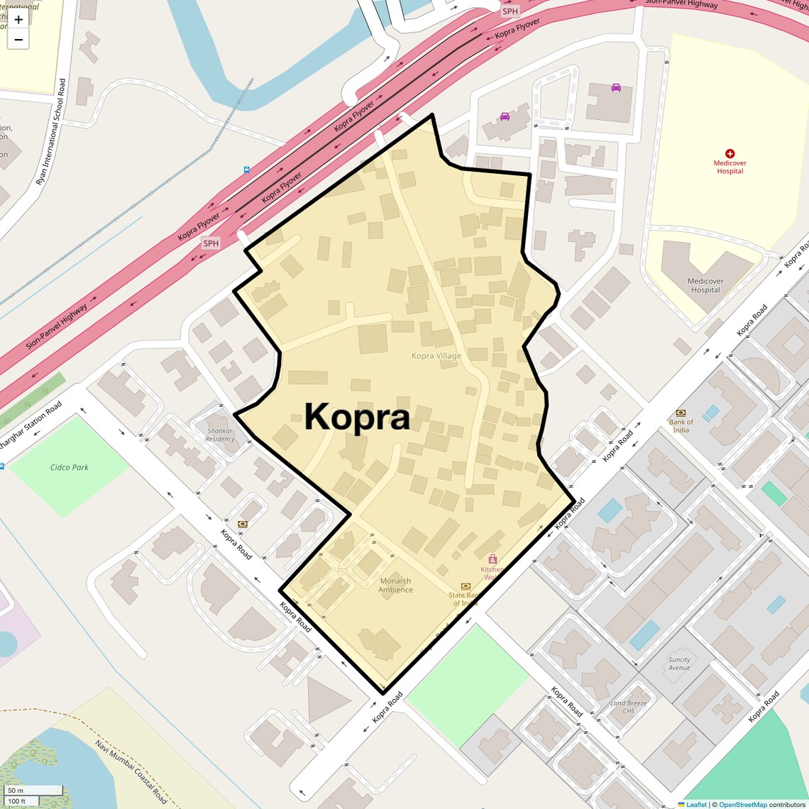 Location Map of Kopra, Navi Mumbai