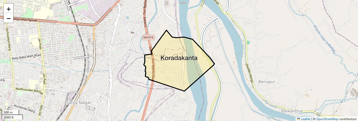 Location Map of Koradakanta, Bhubaneswar