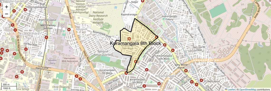 Location Map of Koramangala 8th Block, Bangalore