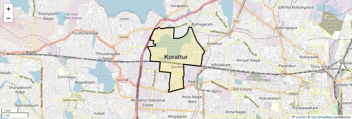 Location Map of Korattur, Chennai