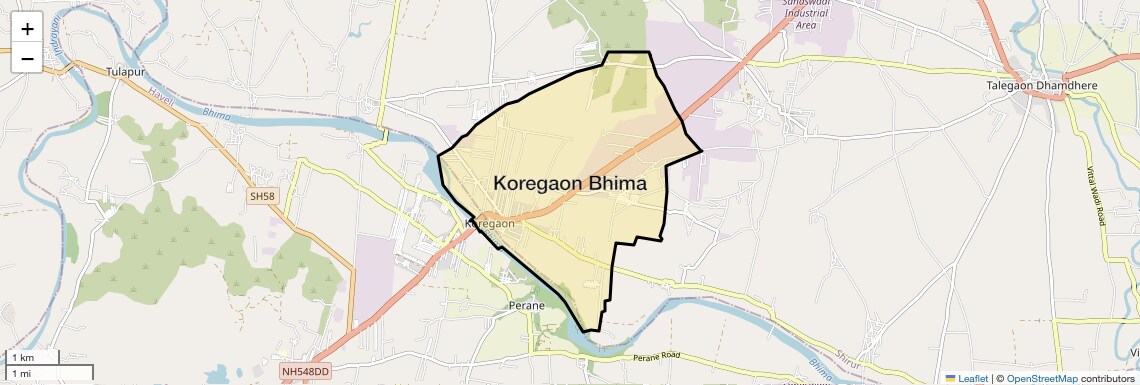 Location Map of Koregaon Bhima, Pune