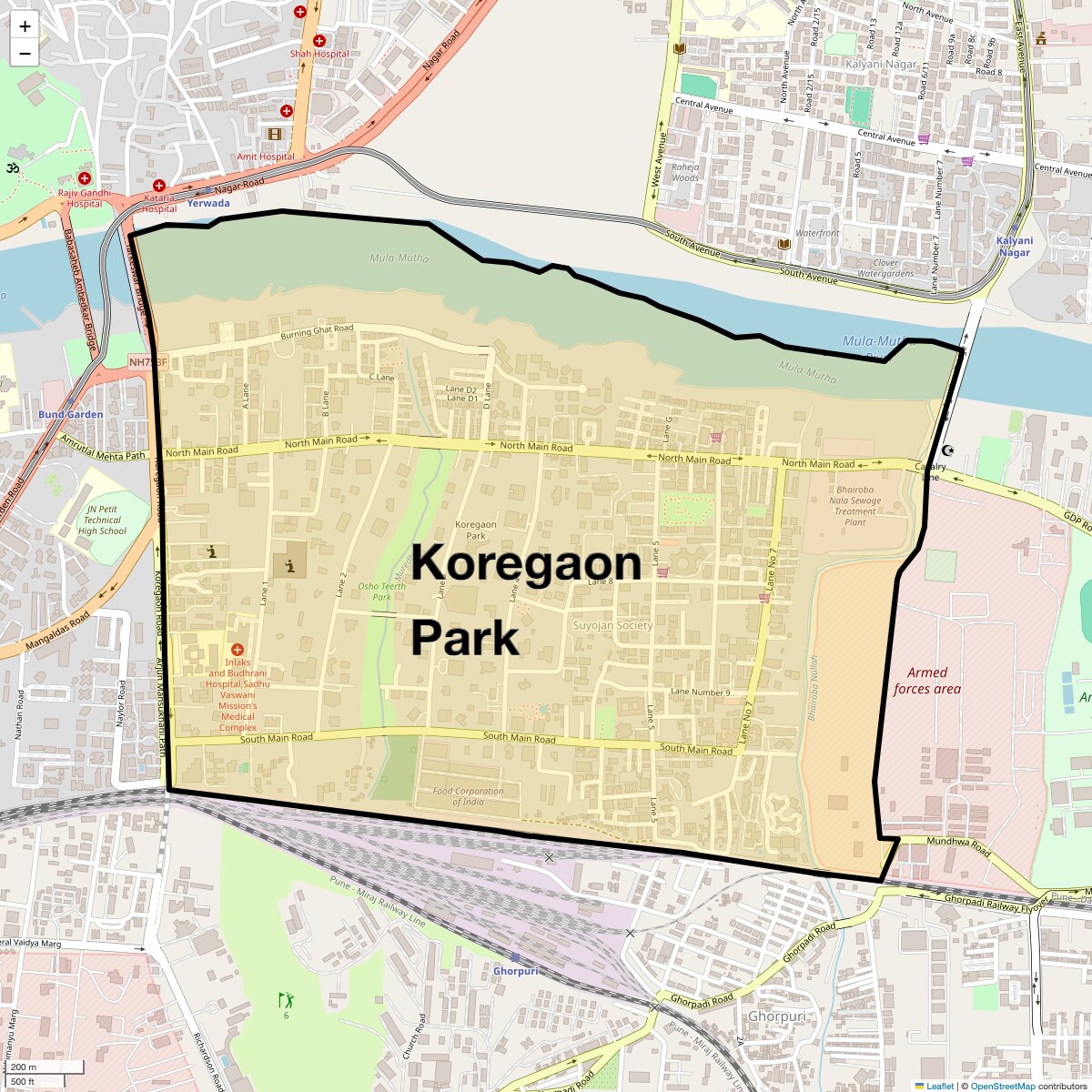 Location Map of Koregaon Park, Pune