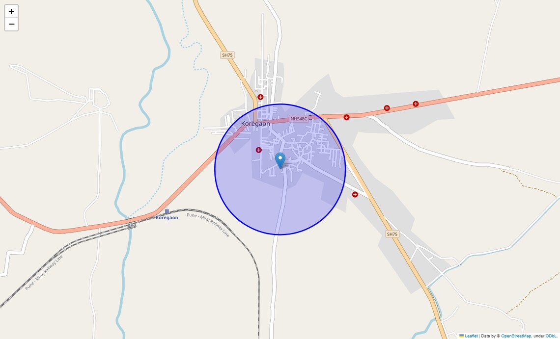 Location Map of Koregaon, Pune