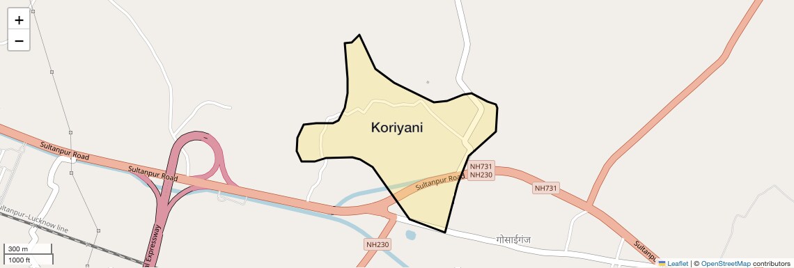 Location Map of Koriyani, Lucknow