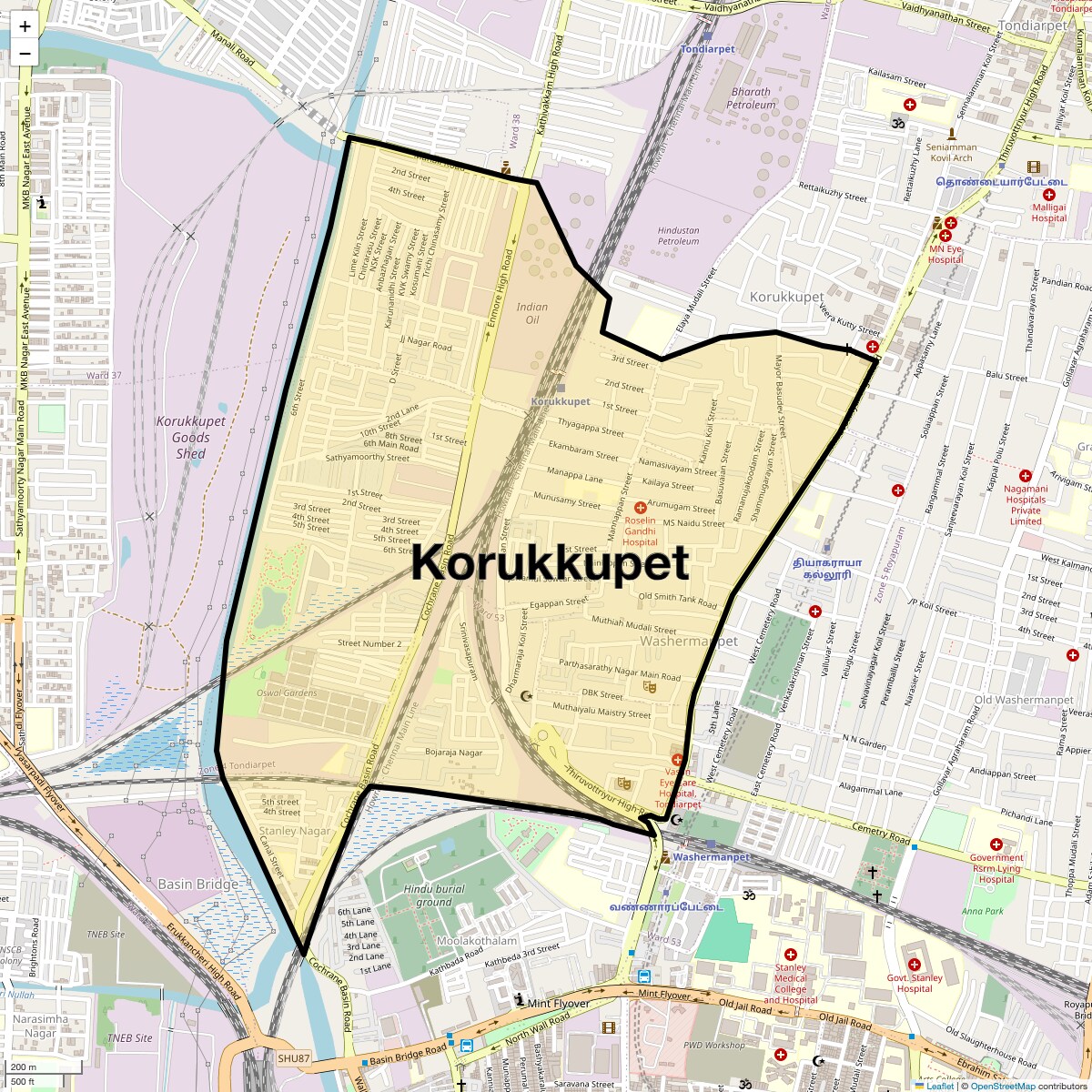 Location Map of Korukkupet, Chennai
