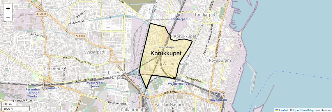 Location Map of Korukkupet, Chennai
