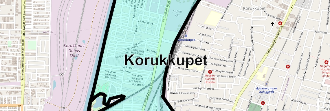 Location Map of Korukkupet, Chennai