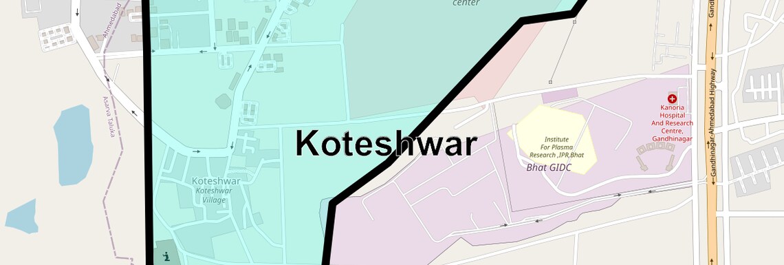 Location Map of Koteshwar, Ahmedabad