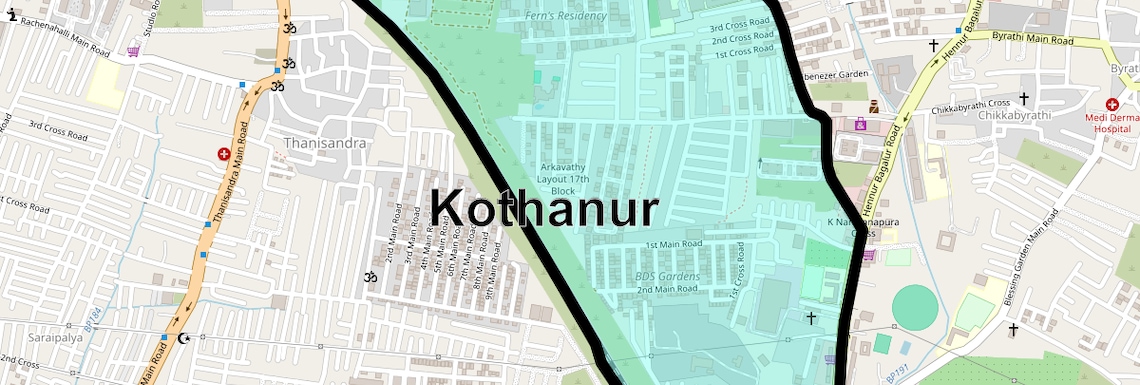Location Map of Kothanur, Bangalore