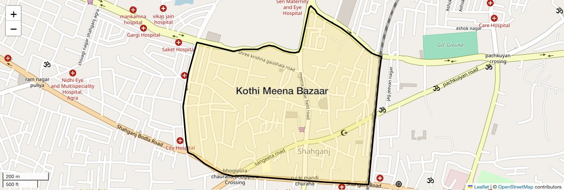 Location Map of Kothi Meena Bazaar, Agra