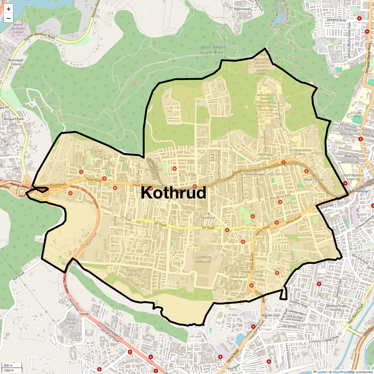 Location Map of Kothrud, Pune