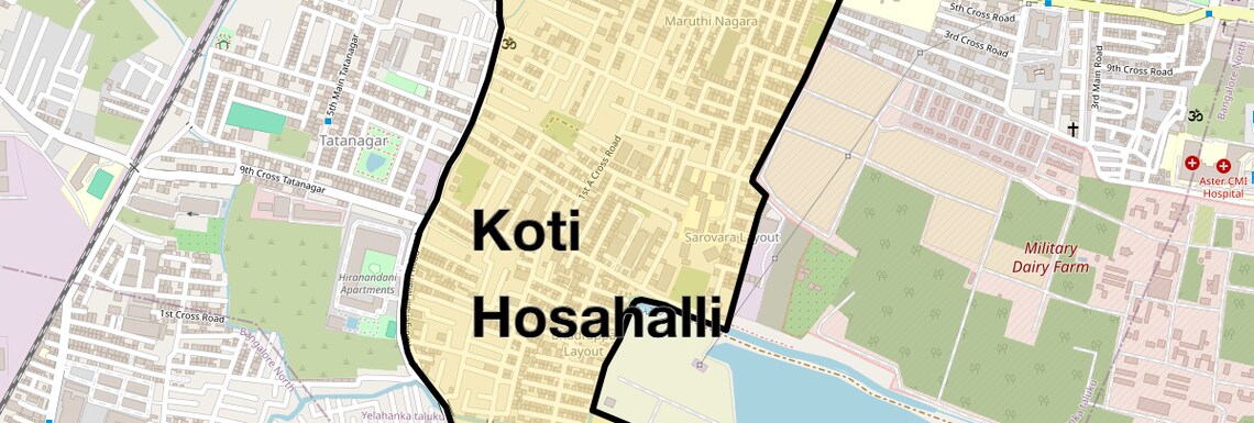 Location Map of Koti Hosahalli, Bangalore