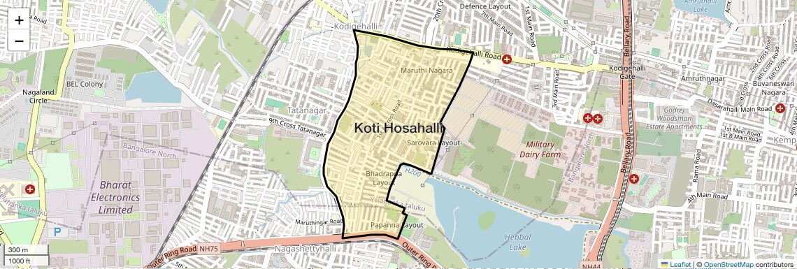 Location Map of Koti Hosahalli, Bangalore