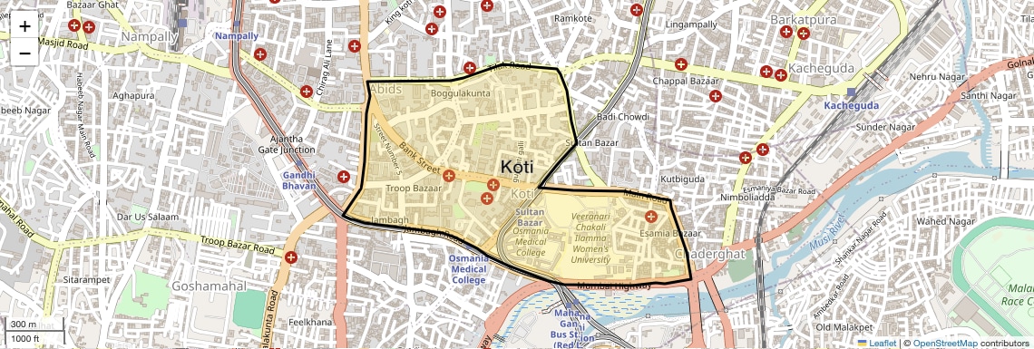 Location Map of Koti, Hyderabad
