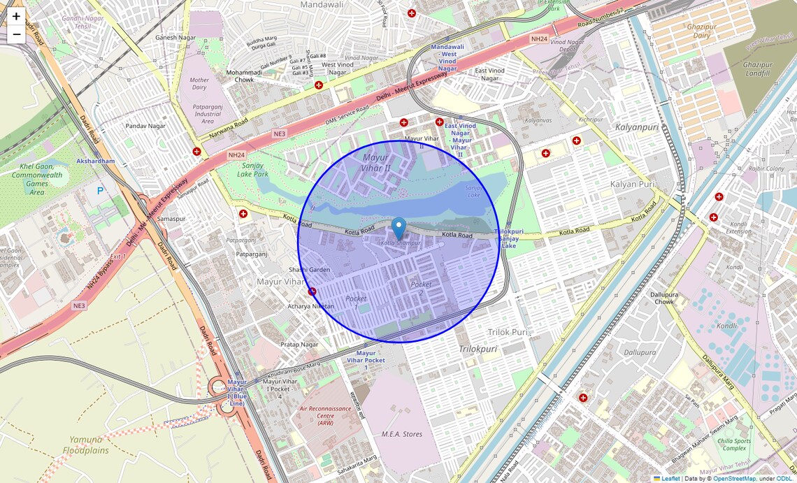 Location Map of Kotla, Delhi