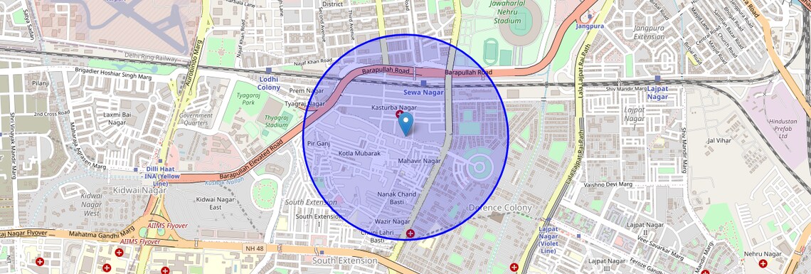 Location Map of Kotla Mubarakpur, Delhi