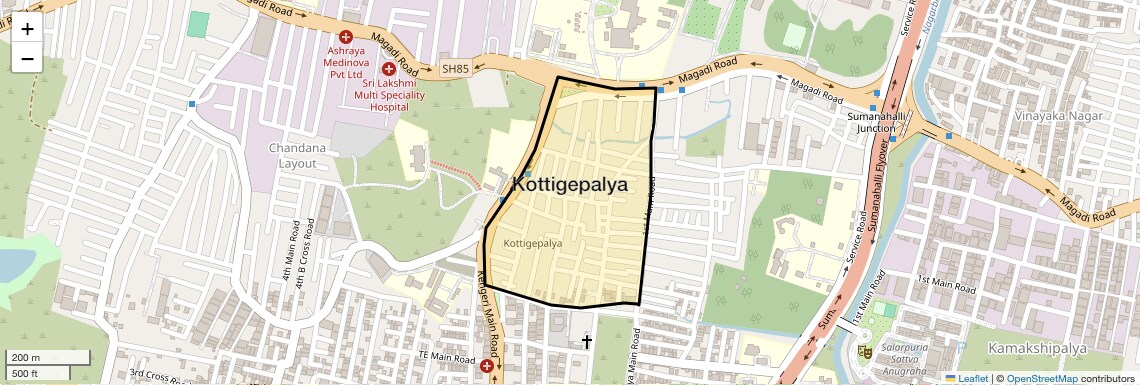 Location Map of Kottigepalya, Bangalore