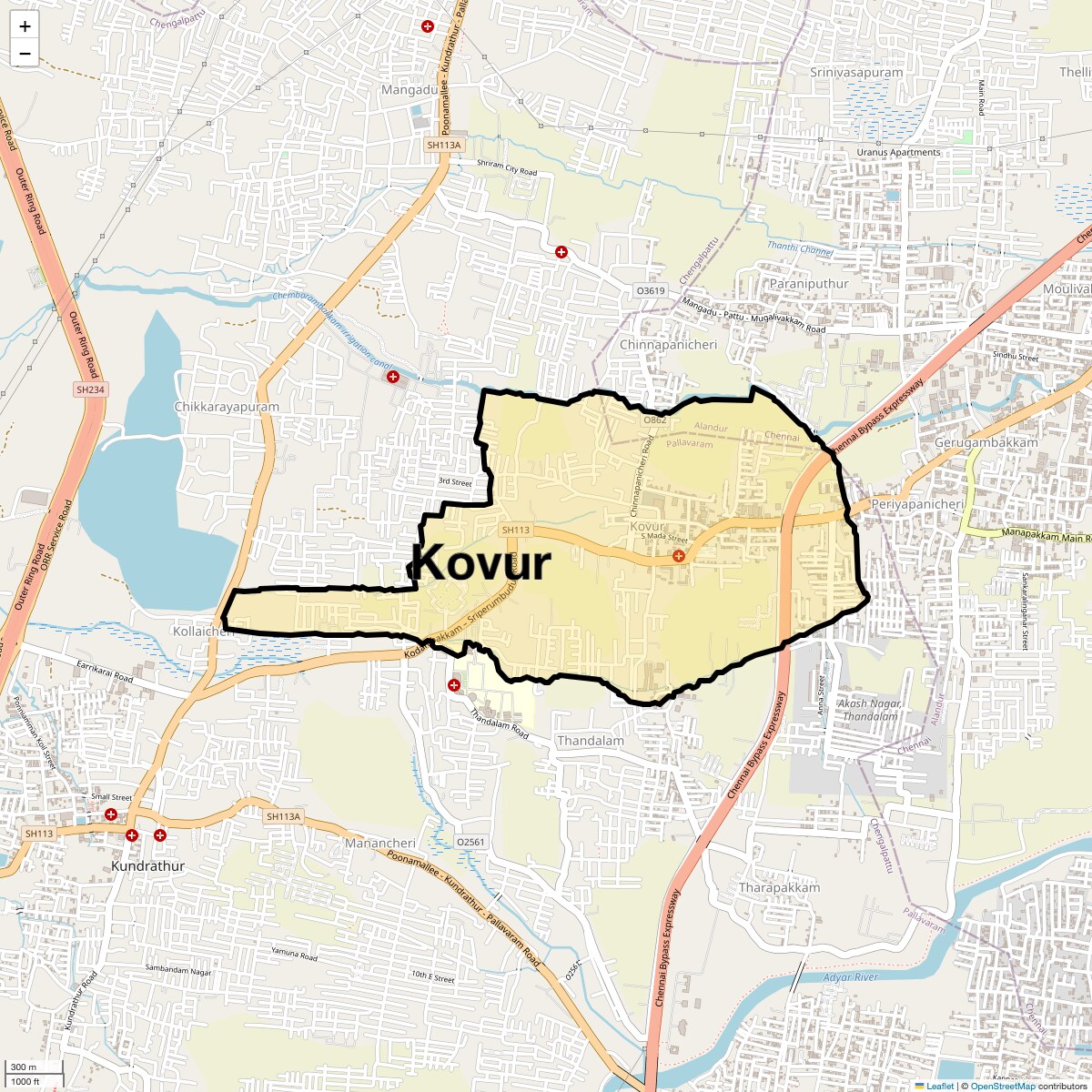 Location Map of Kovur, Chennai