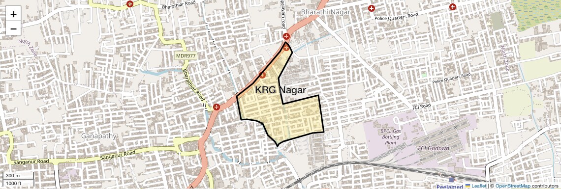 Location Map of KRG Nagar, Coimbatore