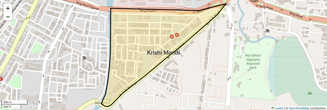 Location Map of Krishi Mandi, Indore