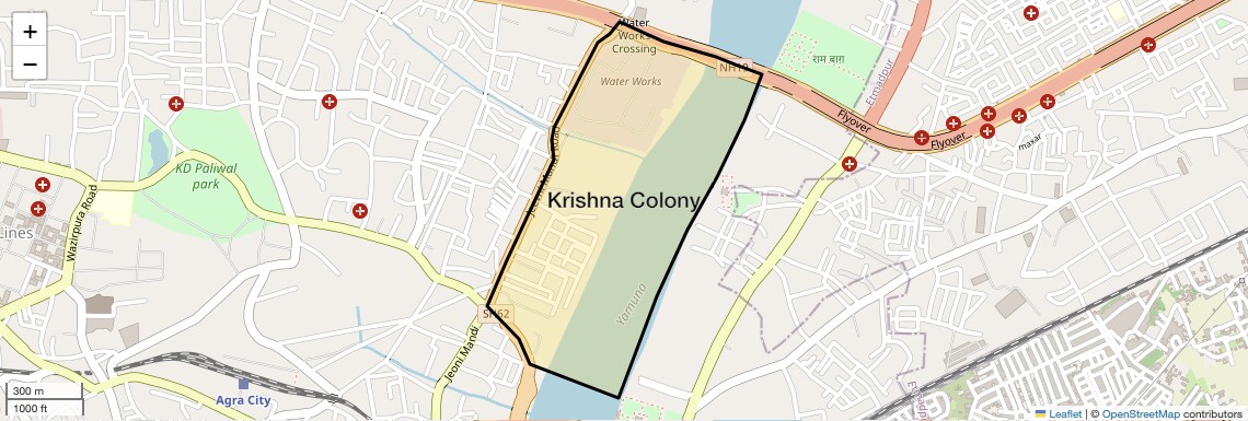 Location Map of Krishna Colony, Agra