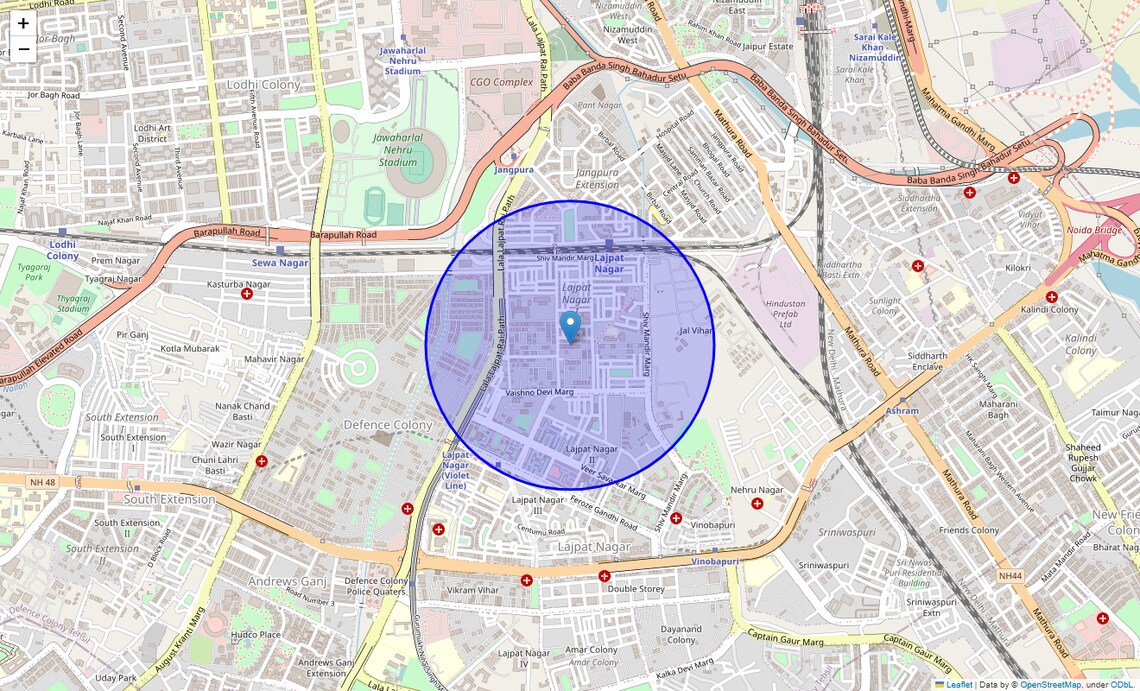 Location Map of Krishna Market, Delhi