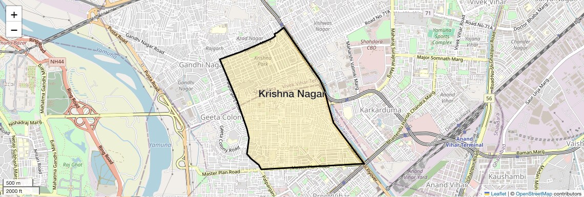 Location Map of Krishna Nagar, Delhi