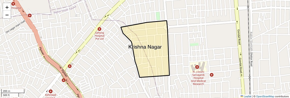Location Map of Krishna Nagar, Rajkot