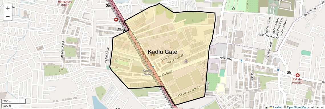 Location Map of Kudlu Gate, Bangalore