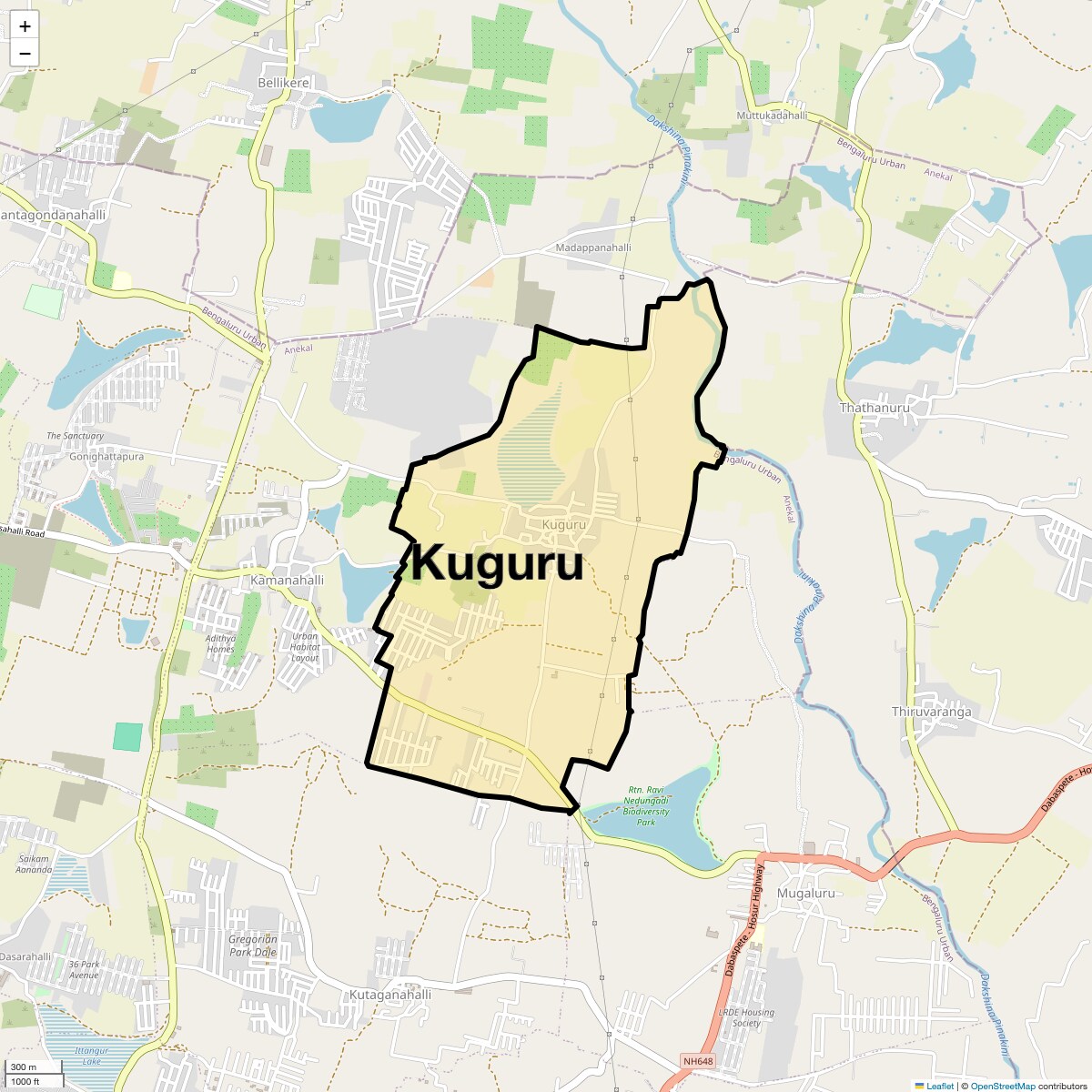 Location Map of Kuguru, Bangalore