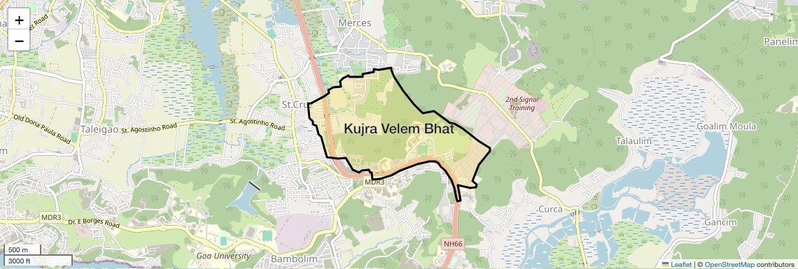 Location Map of Kujra Velem Bhat, Goa