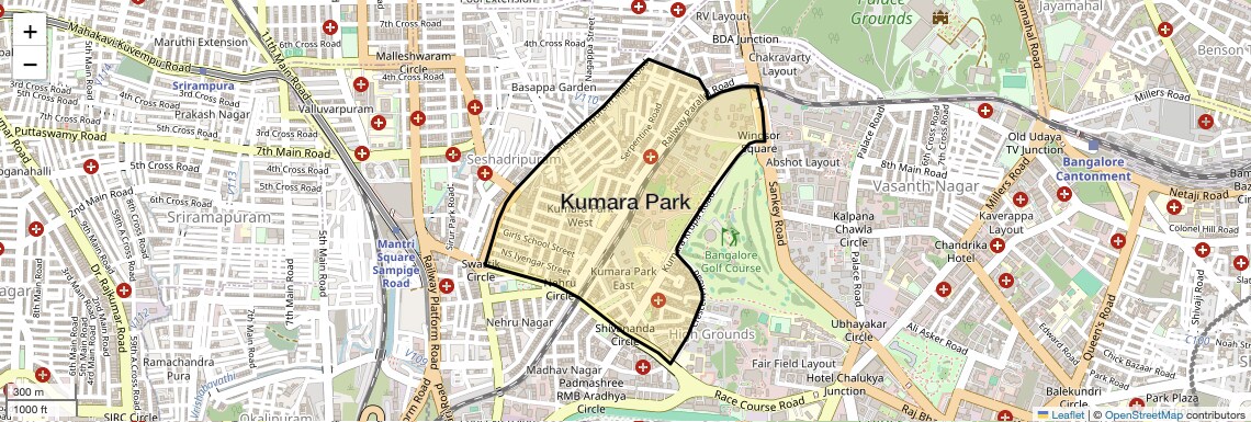 Location Map of Kumara Park, Bangalore