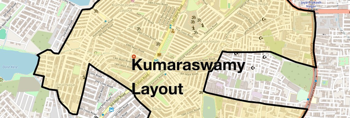 Location Map of Kumaraswamy Layout, Bangalore