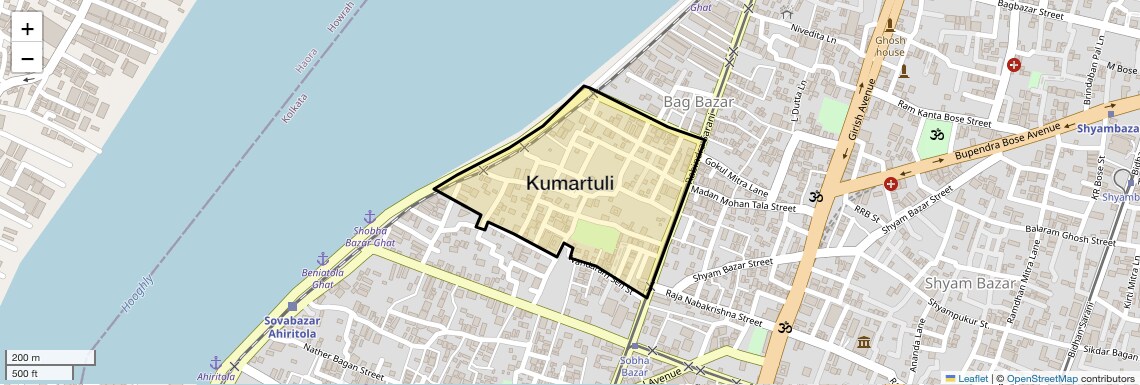 Location Map of Kumartuli, Kolkata