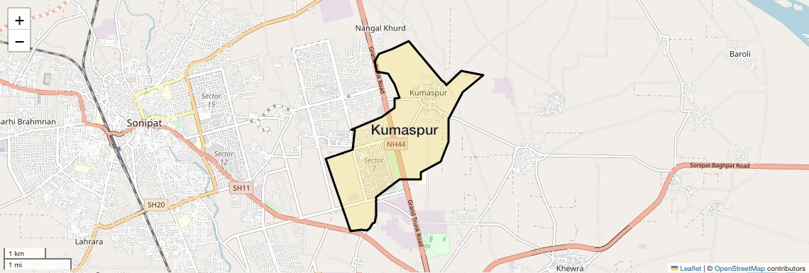 Location Map of Kumaspur, Sonipat