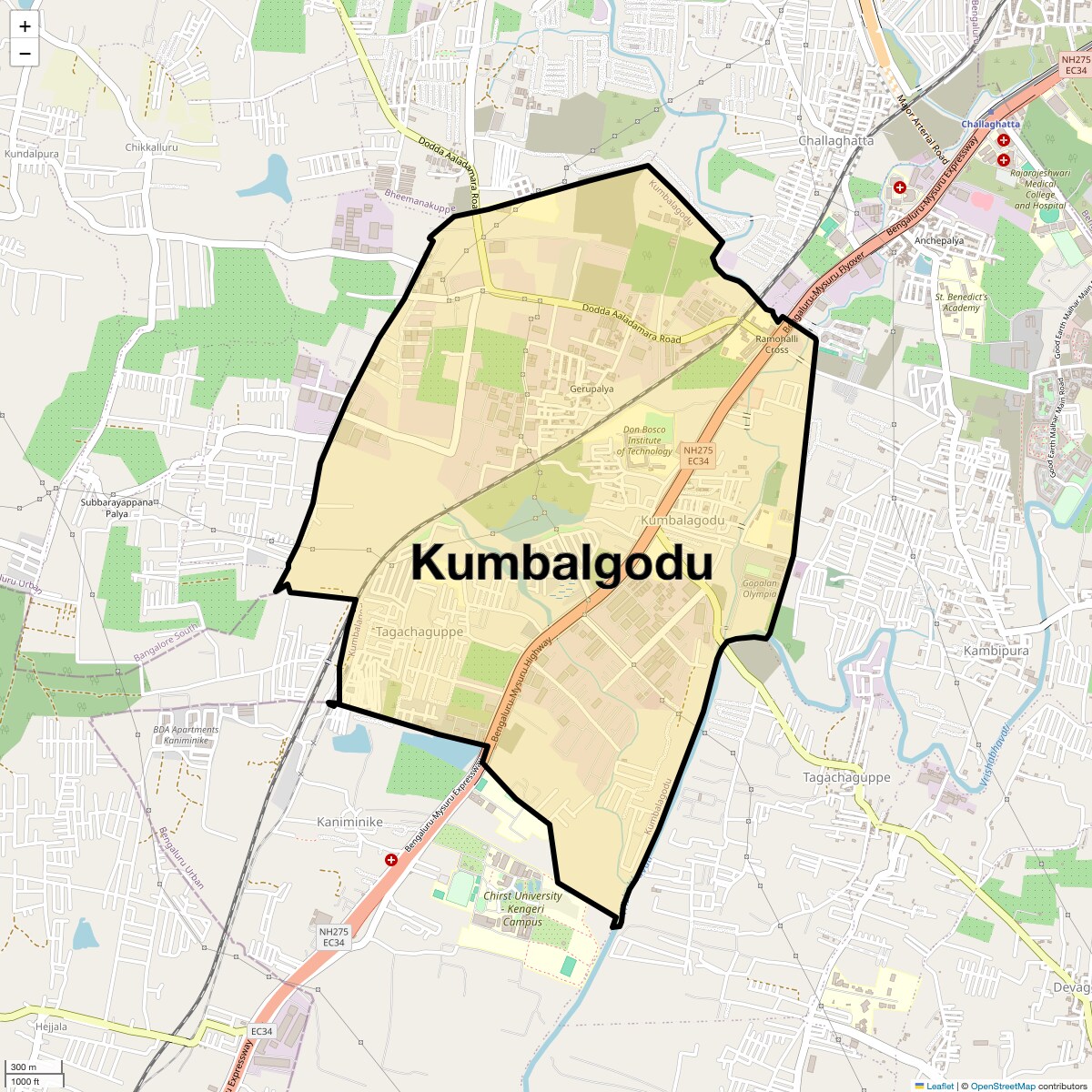 Location Map of Kumbalgodu, Bangalore