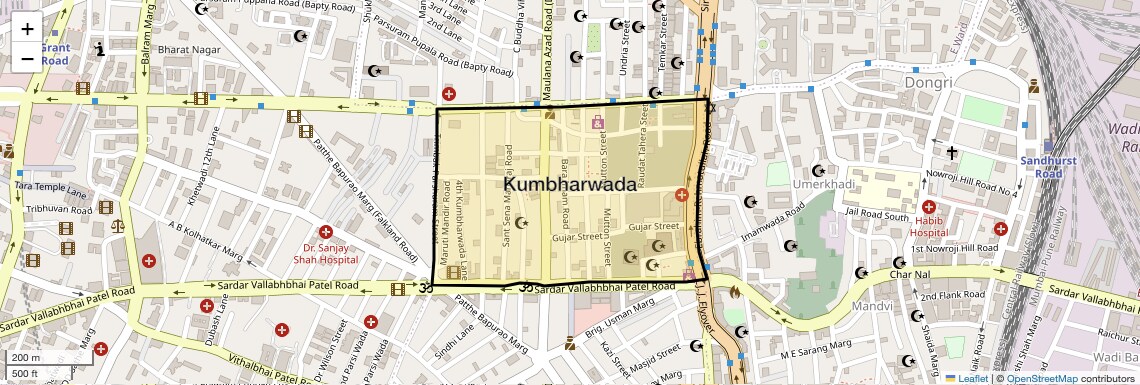 Location Map of Kumbharwada, Mumbai