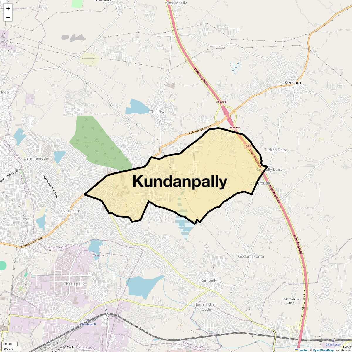 Location Map of Kundanpally, Hyderabad