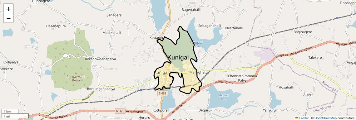 Location Map of Kunigal, Bangalore