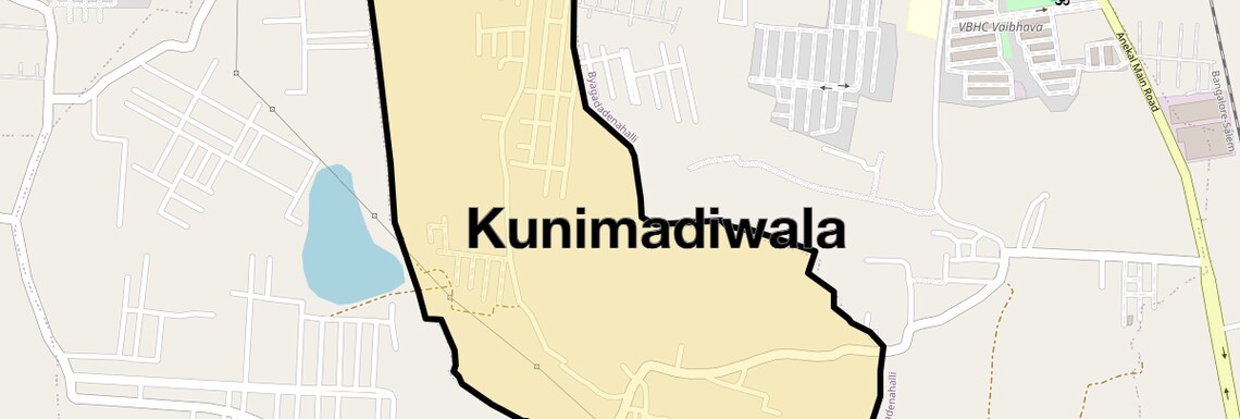 Location Map of Kunimadiwala, Bangalore