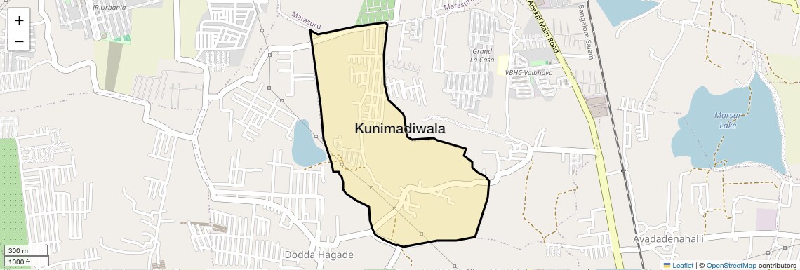 Location Map of Kunimadiwala, Bangalore