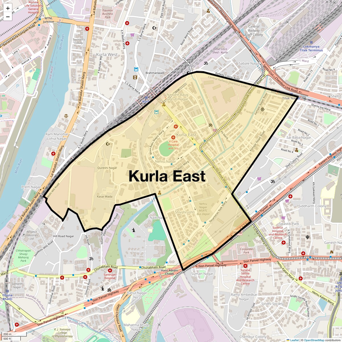 Location Map of Kurla East, Mumbai